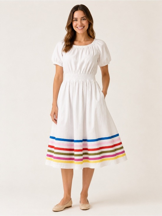 Boden Dresses & Skirts - Boden White Rainbow Trim Cotton Maxi Dress Size 14R